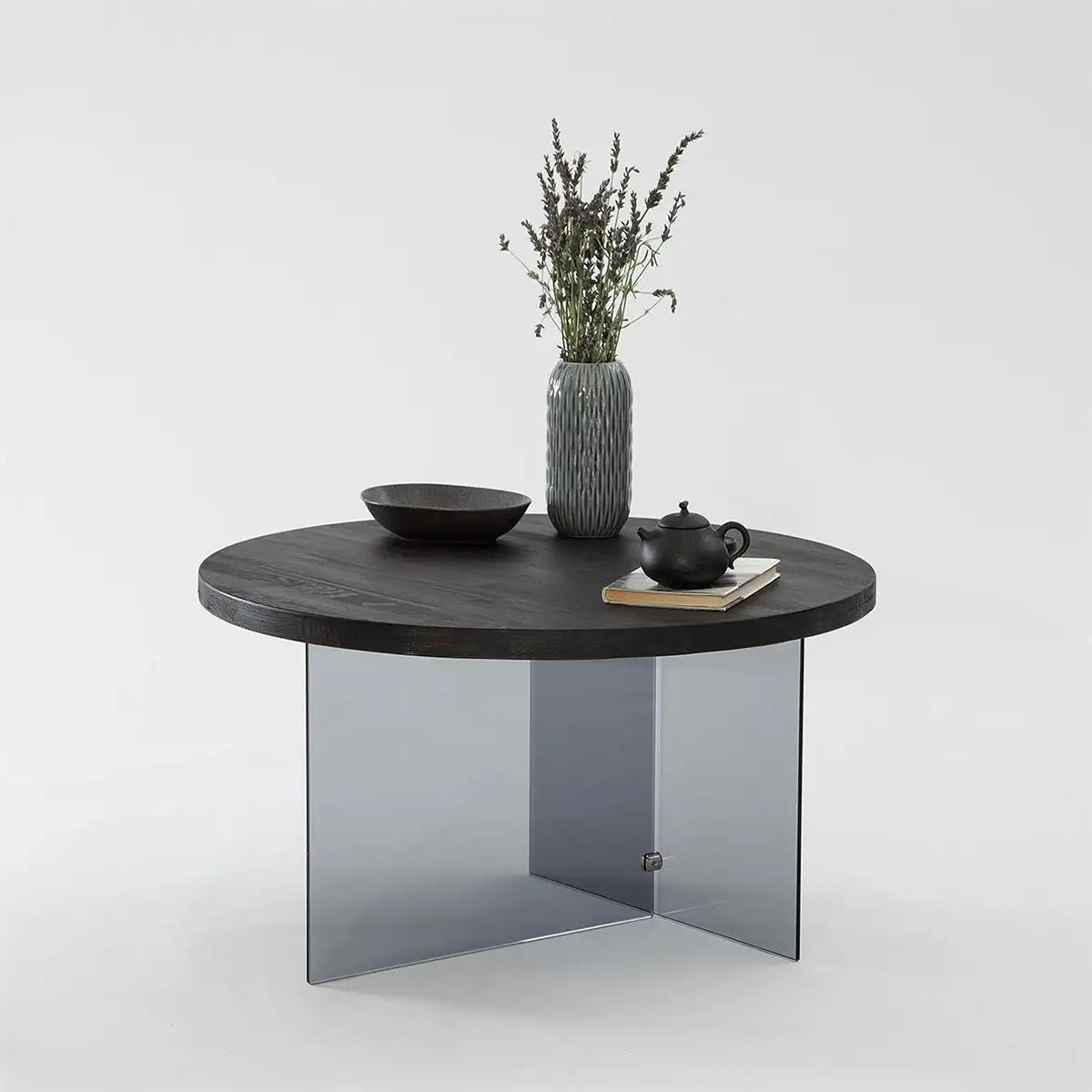 Sally - Anthracite Solid Wood Coffee Table with Tempered Clear Glass Legs or Tempered Smoked Glass Legs