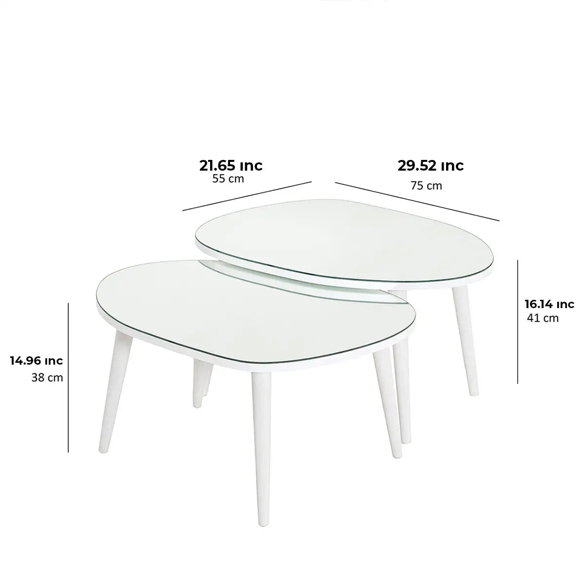 Picco - 2 Modern Coffee Table with Transparent Mirror and Solid Wood Legs, End Table, Accent Table