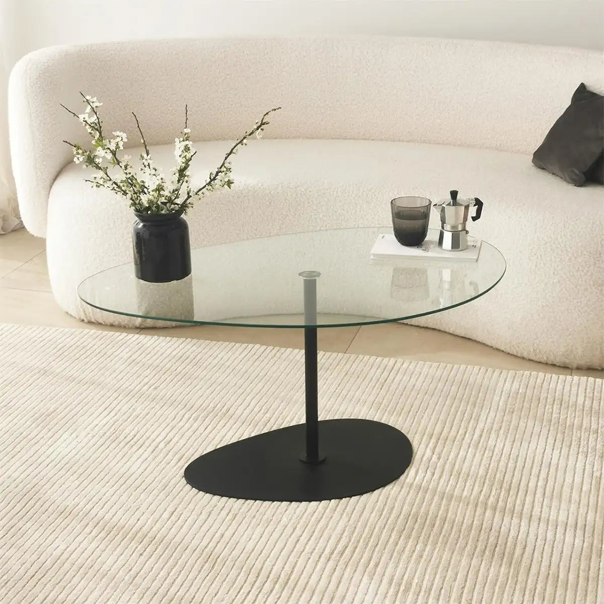 XLarge Cloudy - Black Metal Coffee Table, Tempered Glass Coffee Table, Coffee Table for Living Room