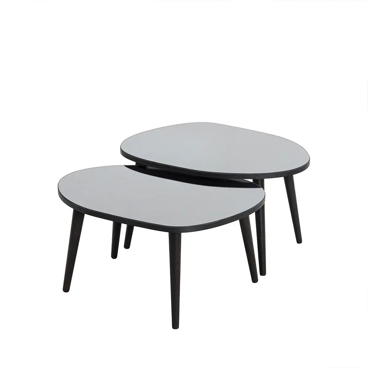 Picco - 2 Modern Coffee Table with Transparent Mirror and Solid Wood Legs, End Table, Accent Table