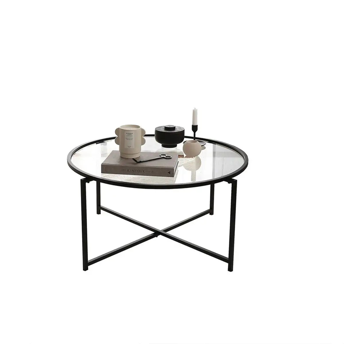 Octopus - Modern Tempered Clear Glass Coffee Table with Black Metal Legs, Metal Coffee Table, Metal Accent Table, Round Coffee Table