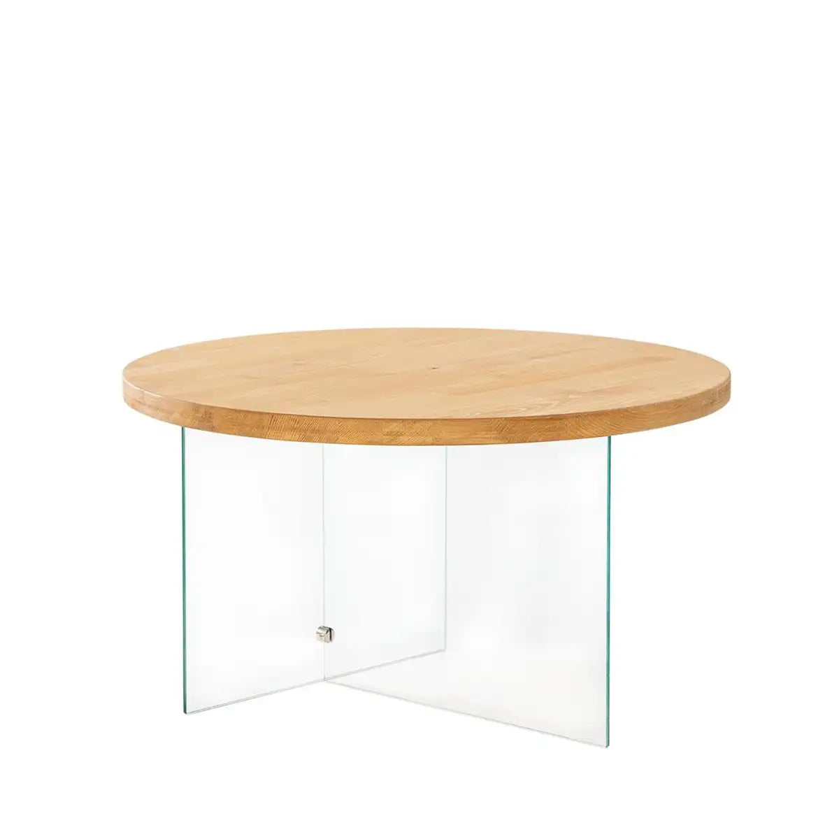 Sally - Natural Solid Wood Coffee Table with Tempered Clear Glass Legs and Tempered Smoked Glass Legs, Accent Table, Round Coffee Table