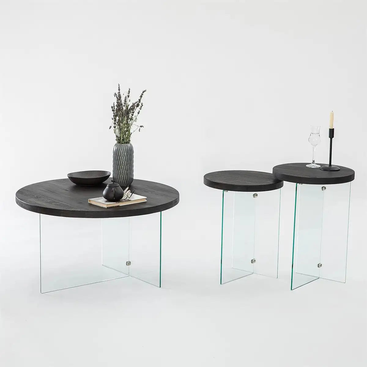 Sally - Anthracite Solid Wood Coffee Table with Tempered Clear Glass Legs or Tempered Smoked Glass Legs