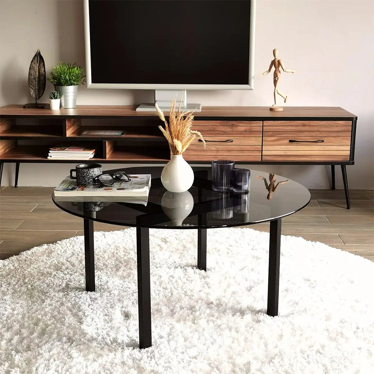 Spider - Modern Tempered Glass Top Coffee Table with Metal Legs, Black Metal Accent Table, Metal Coffee Table