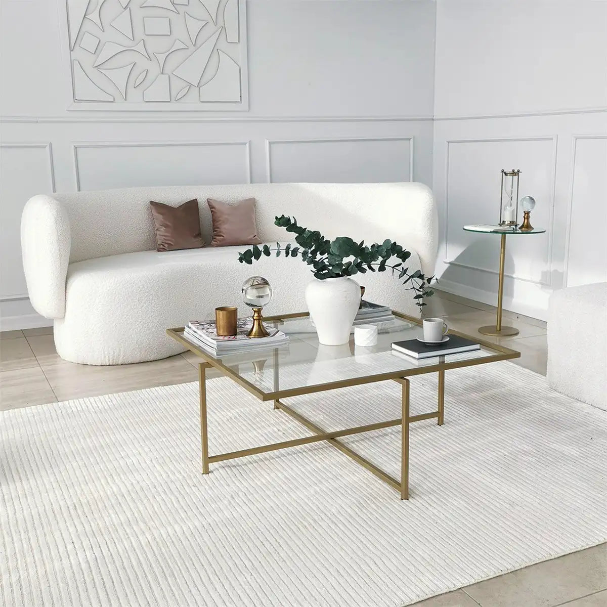 Moon - Contemporary Living Room Table, Square Coffee Table, Metal Coffee Table, Tempered Glass Accent Table