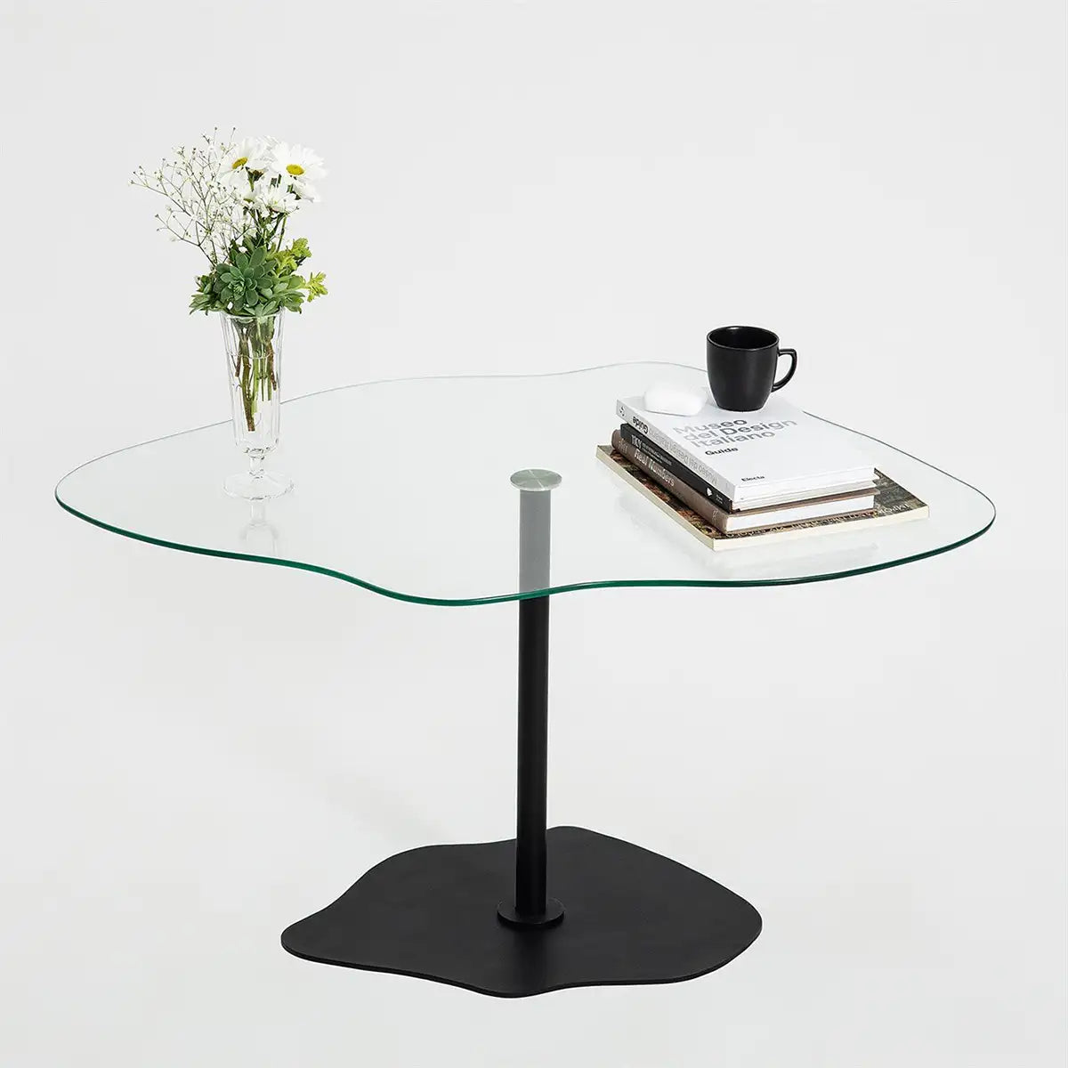 Cloudy - Minimalist Coffee Table, Decorative Side Table,Tempered Glass Top and Metal Leg Cofffee Table