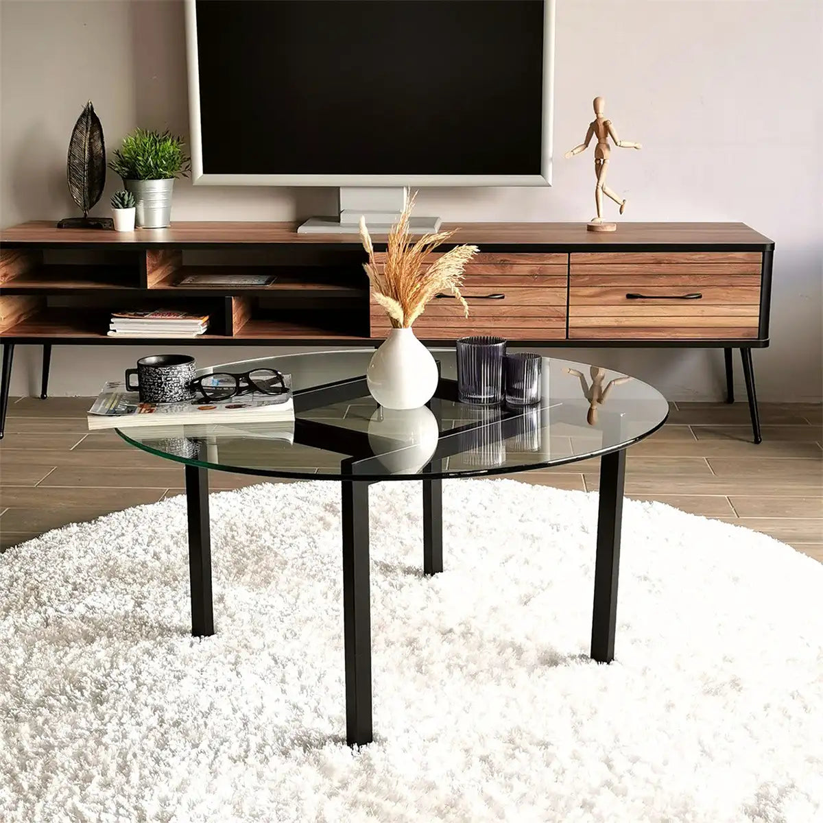 Spider - Modern Tempered Glass Top Coffee Table with Metal Legs, Black Metal Accent Table, Metal Coffee Table