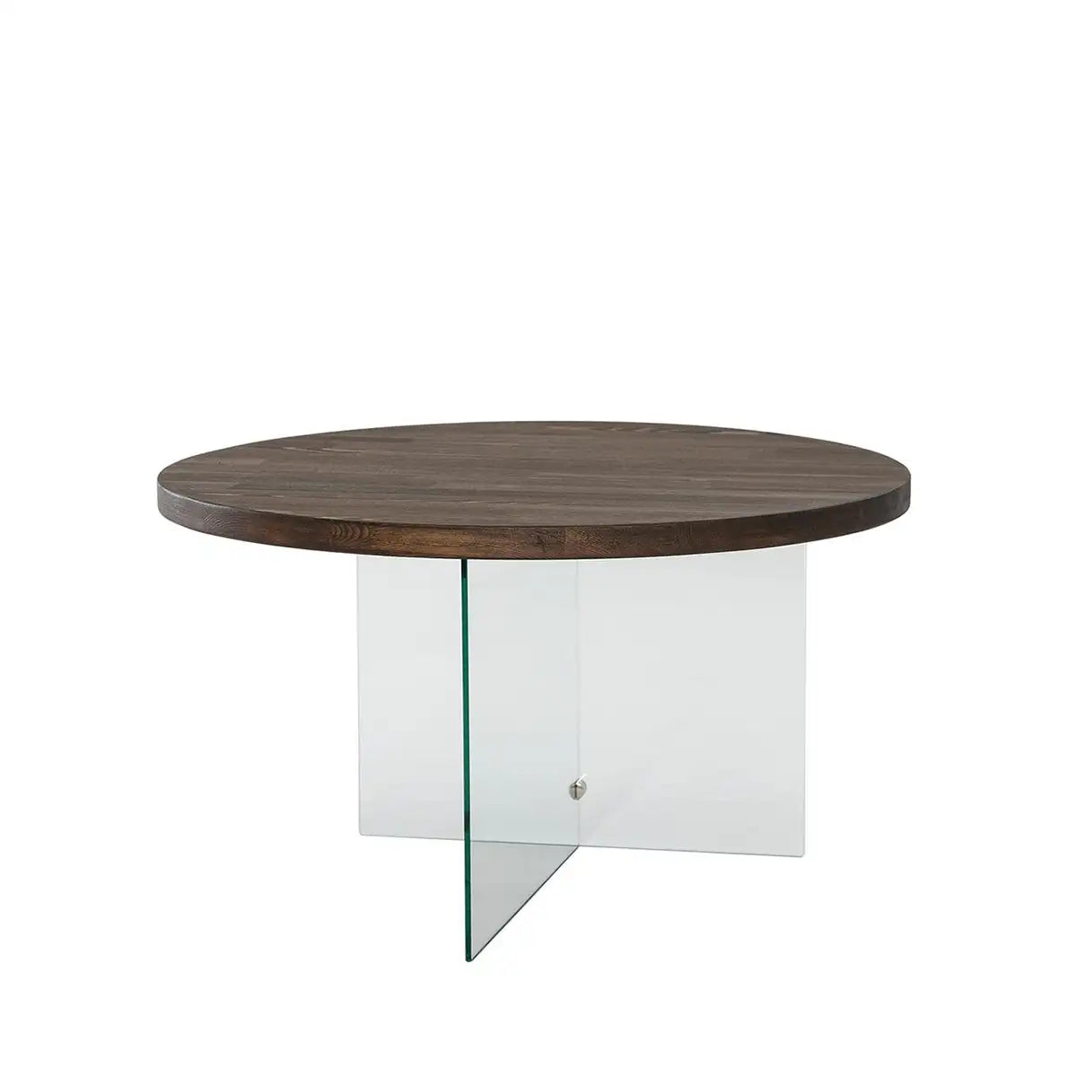 Sally - Walnut Solid Wood Coffee Table with Tempered Clear Glass Legs or Tempered Smoked Glass Legs, Round Coffee Table