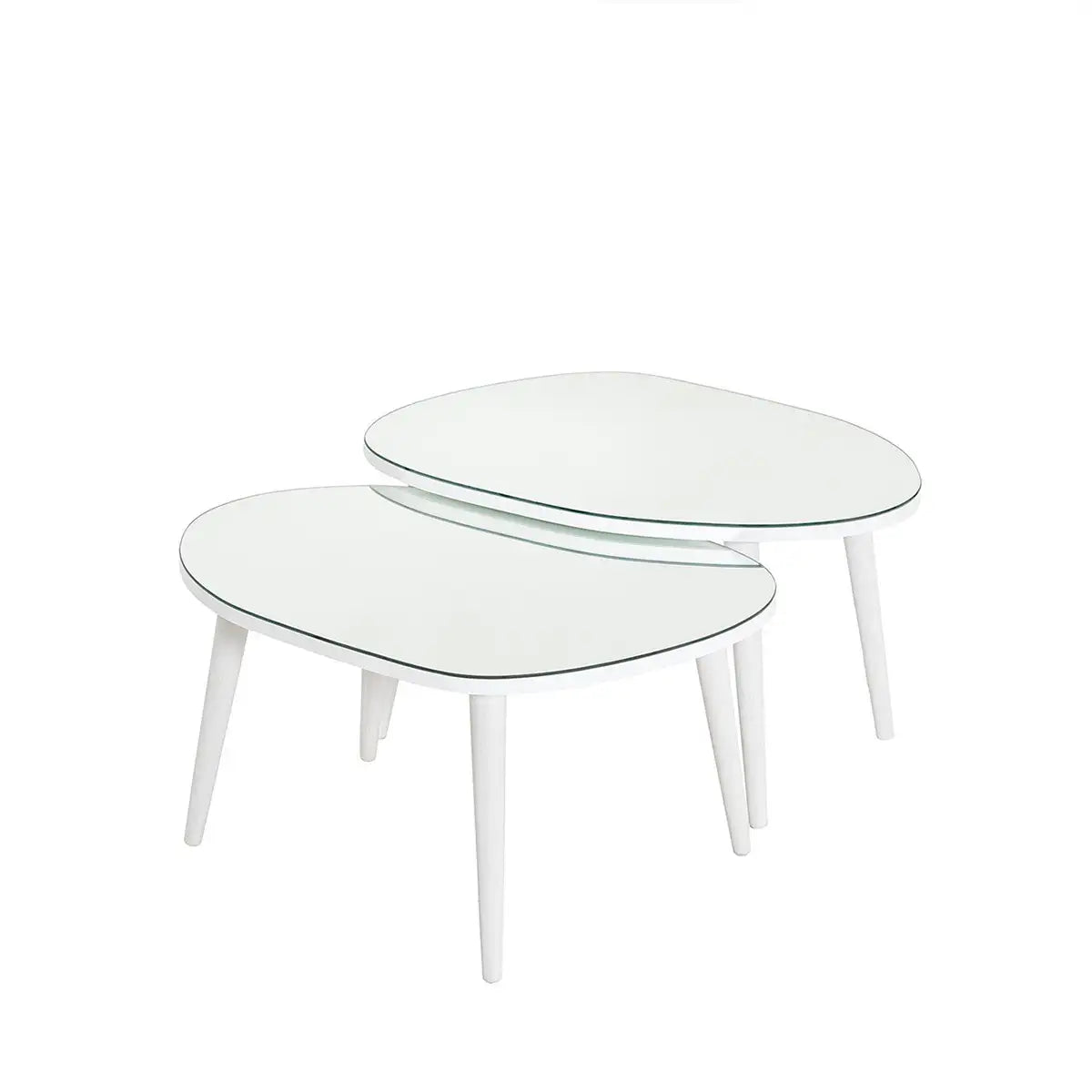 Picco - 2 Modern Coffee Table with Transparent Mirror and Solid Wood Legs, End Table, Accent Table