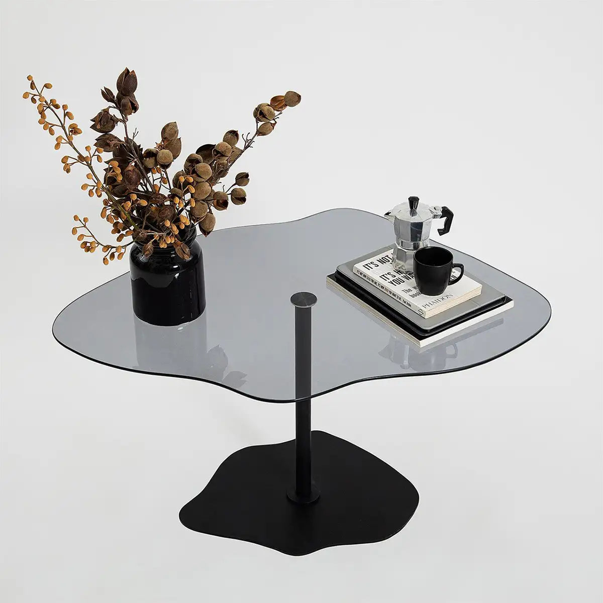 Cloudy - Minimalist Coffee Table, Decorative Side Table,Tempered Glass Top and Metal Leg Cofffee Table