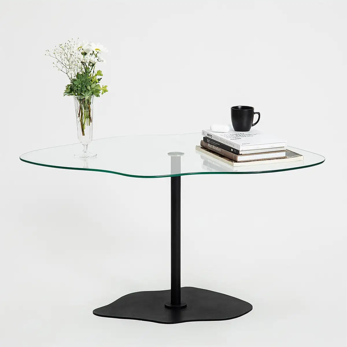 Cloudy - Minimalist Coffee Table, Decorative Side Table,Tempered Glass Top and Metal Leg Cofffee Table