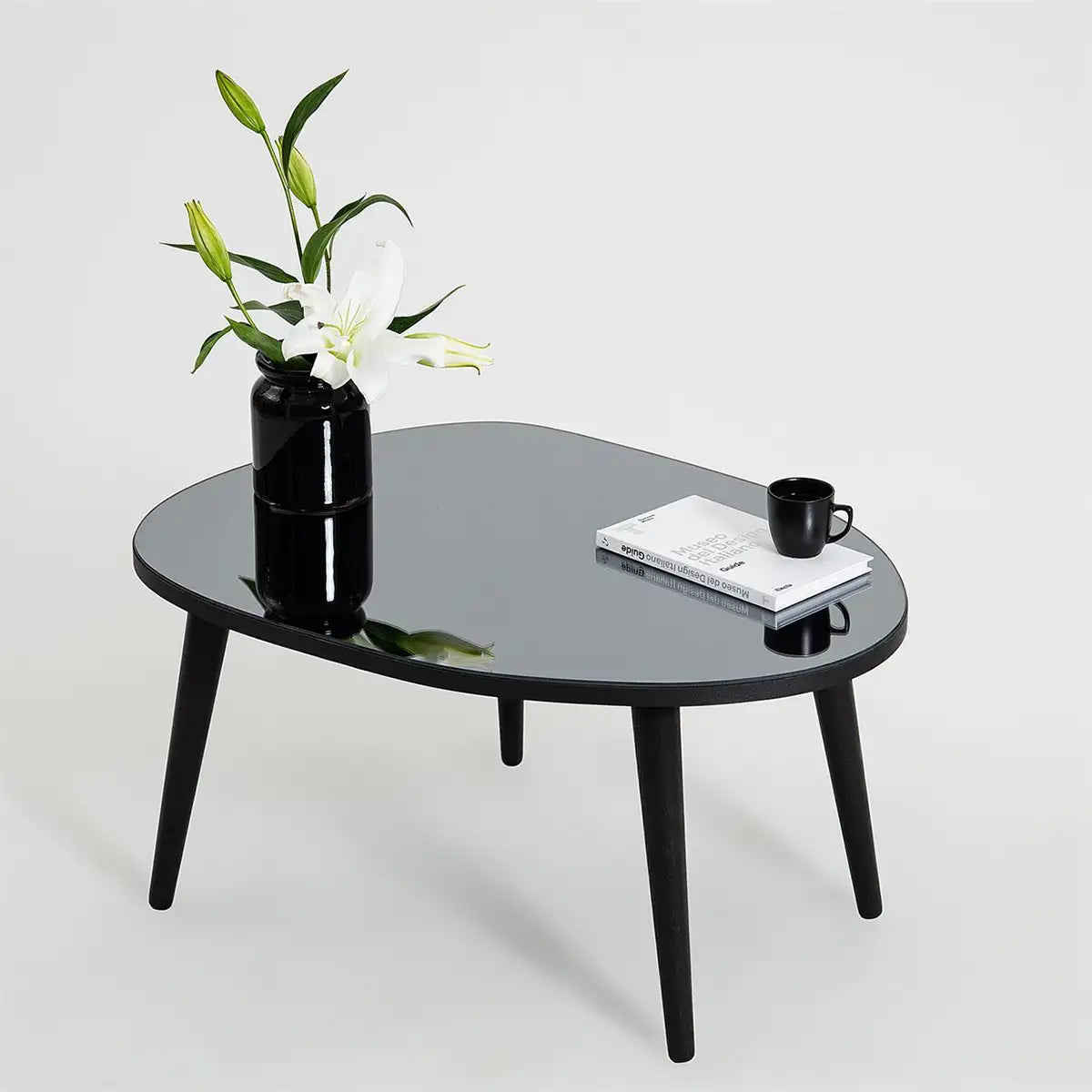 Picco - Modern Coffee Table with Smoked Mirror and Solid Wood Legs