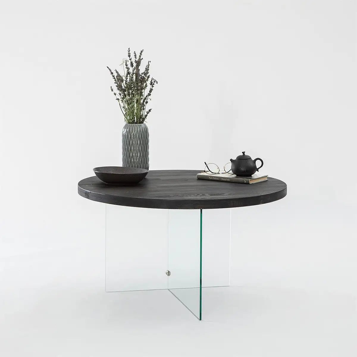 Sally - Anthracite Solid Wood Coffee Table with Tempered Clear Glass Legs or Tempered Smoked Glass Legs