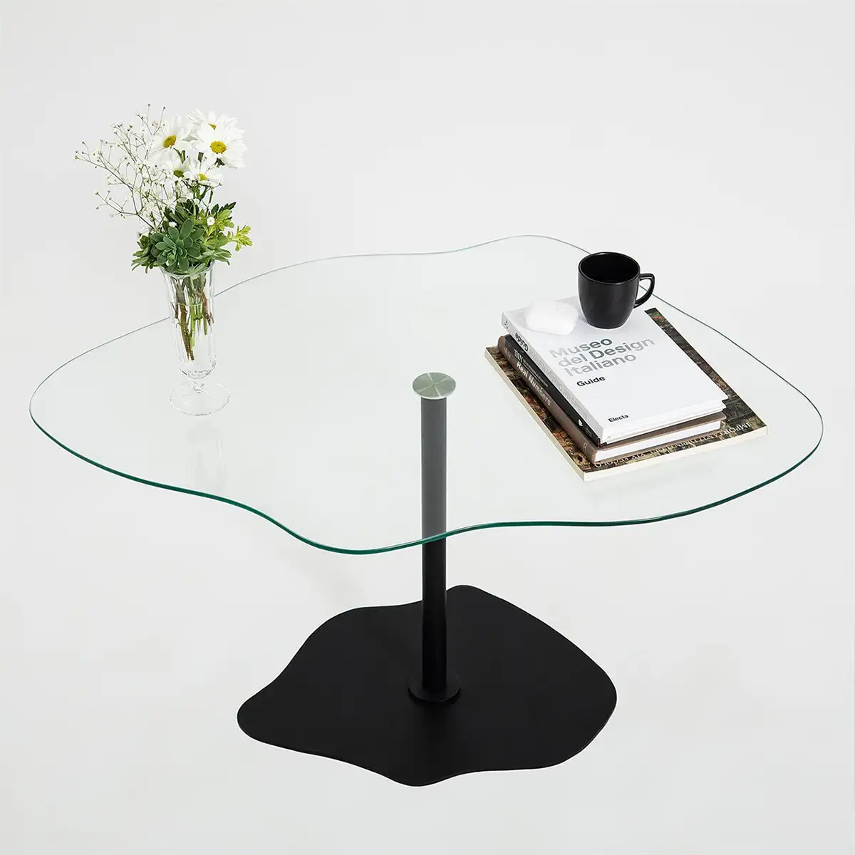 Cloudy - Minimalist Coffee Table, Decorative Side Table,Tempered Glass Top and Metal Leg Cofffee Table