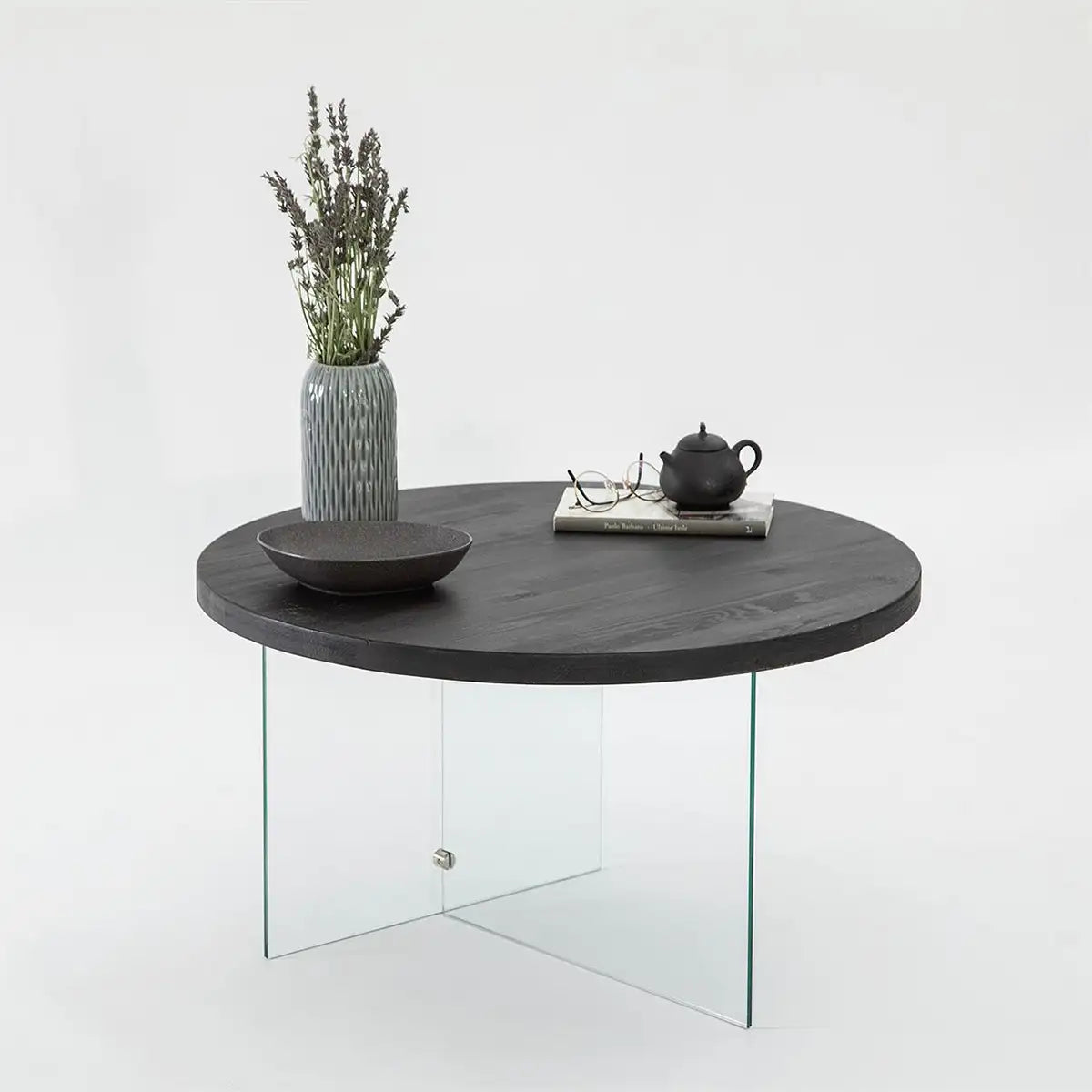 Sally - Anthracite Solid Wood Coffee Table with Tempered Clear Glass Legs or Tempered Smoked Glass Legs