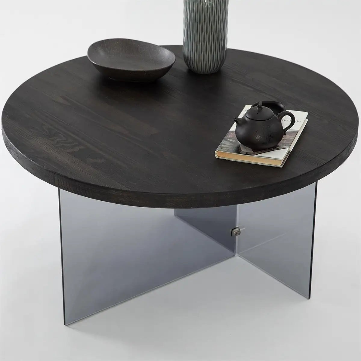 Sally - Anthracite Solid Wood Coffee Table with Tempered Clear Glass Legs or Tempered Smoked Glass Legs