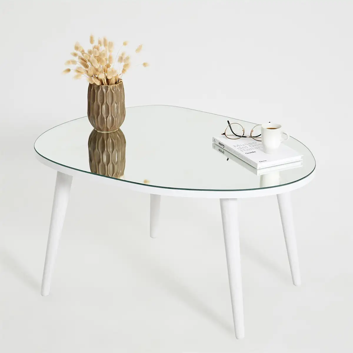 Picco - Modern Coffee Table with Smoked Mirror and Solid Wood Legs