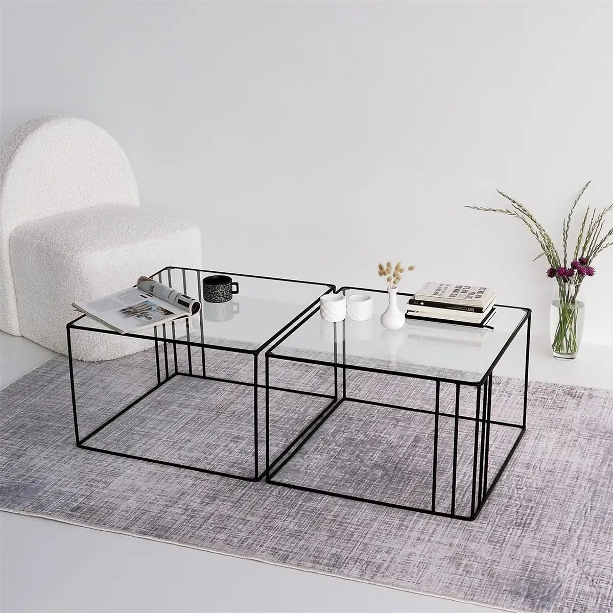 Nemo - Contemporary Coffee Table, Living Room Coffee Table, Tempered Glass Coffee Table, Square Coffee Table