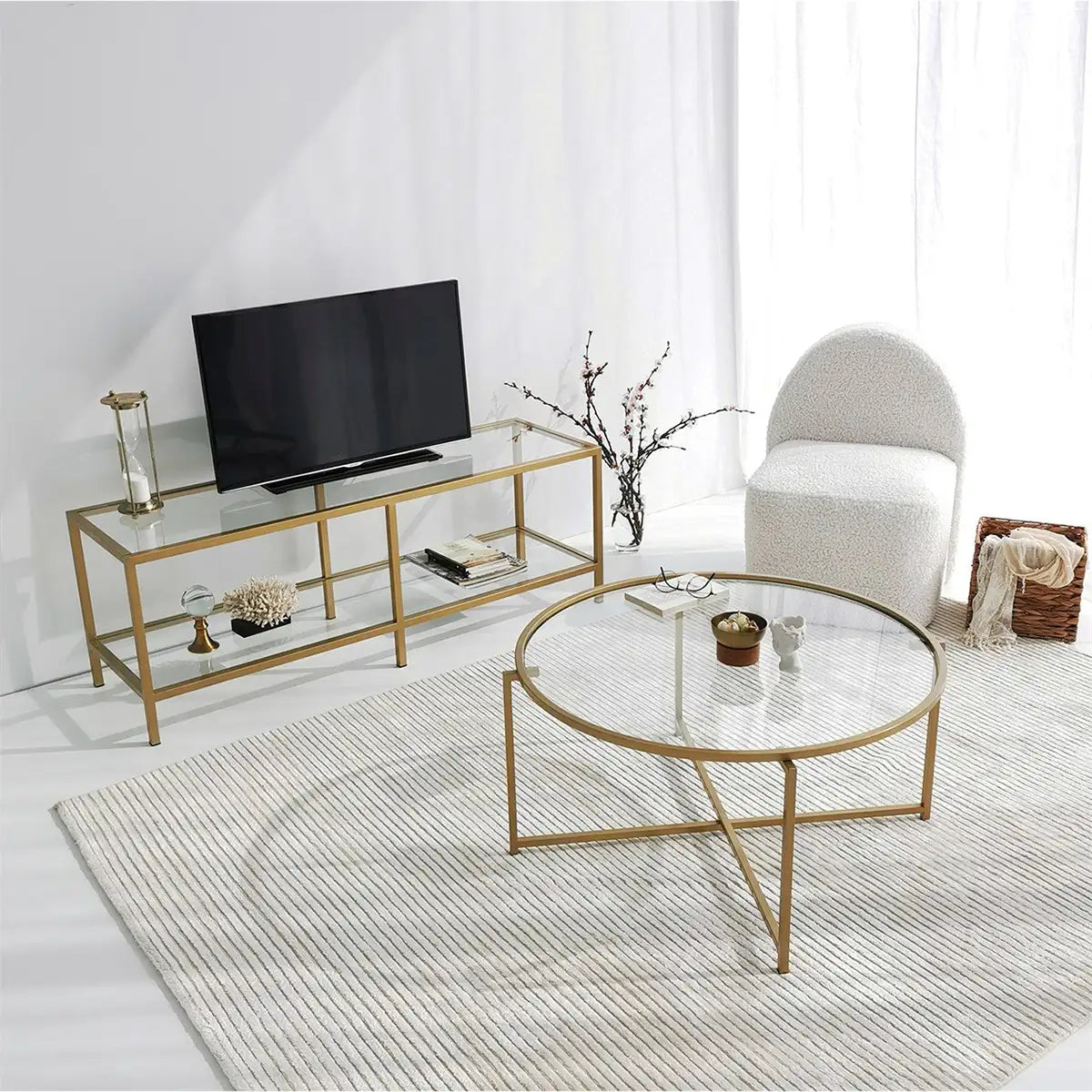 Octopus - Modern Tempered Glass Coffee Table with Gold Metal Legs, Gold Metal Coffee Table, Gold Metal Accent Table, Round Coffee Table