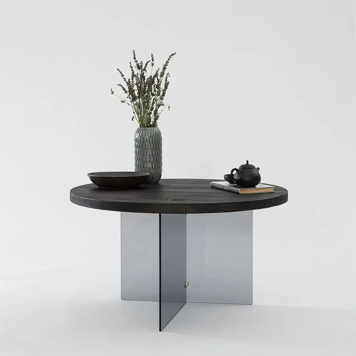 Sally - Anthracite Solid Wood Coffee Table with Tempered Clear Glass Legs or Tempered Smoked Glass Legs