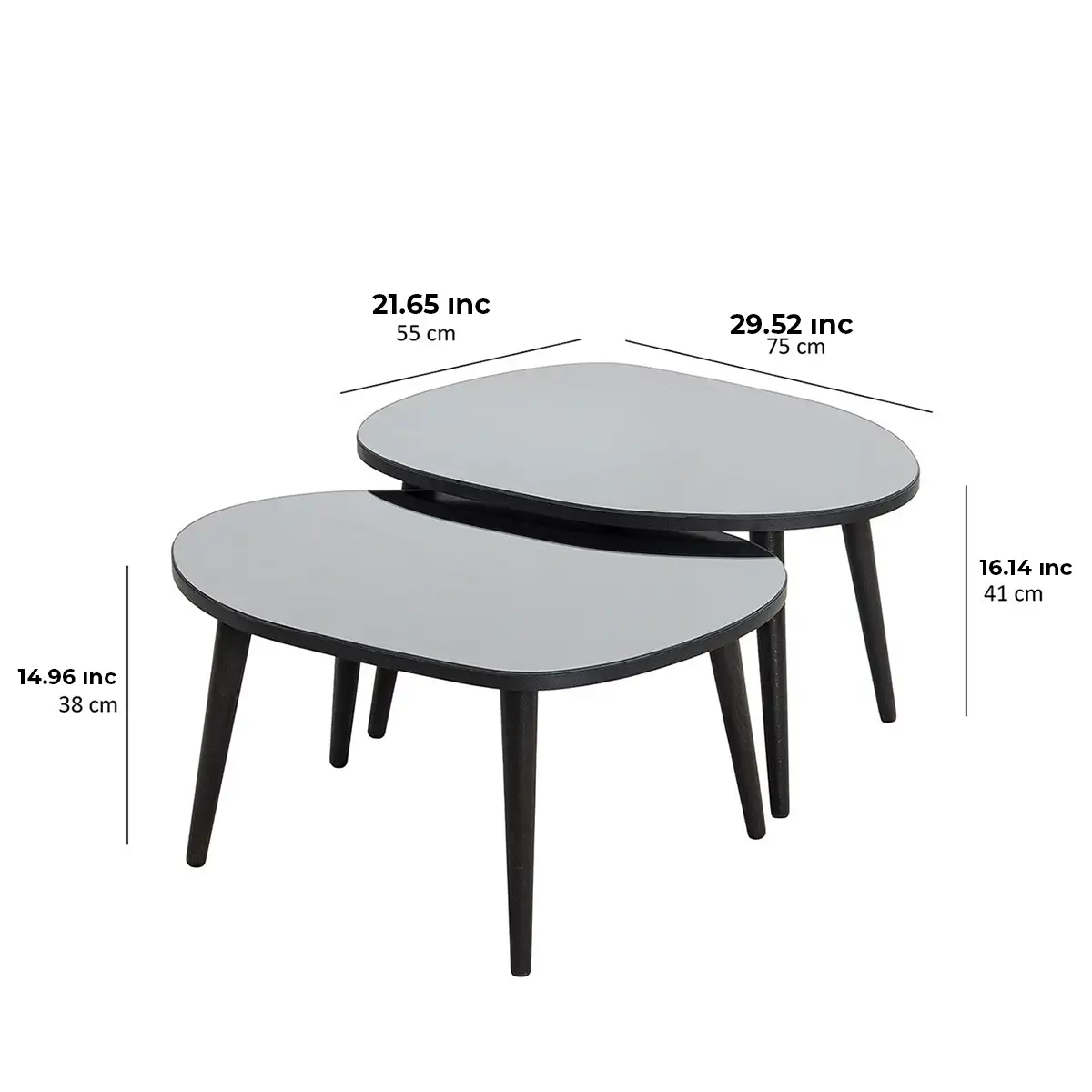 Picco - 2 Modern Coffee Table with Transparent Mirror and Solid Wood Legs, End Table, Accent Table