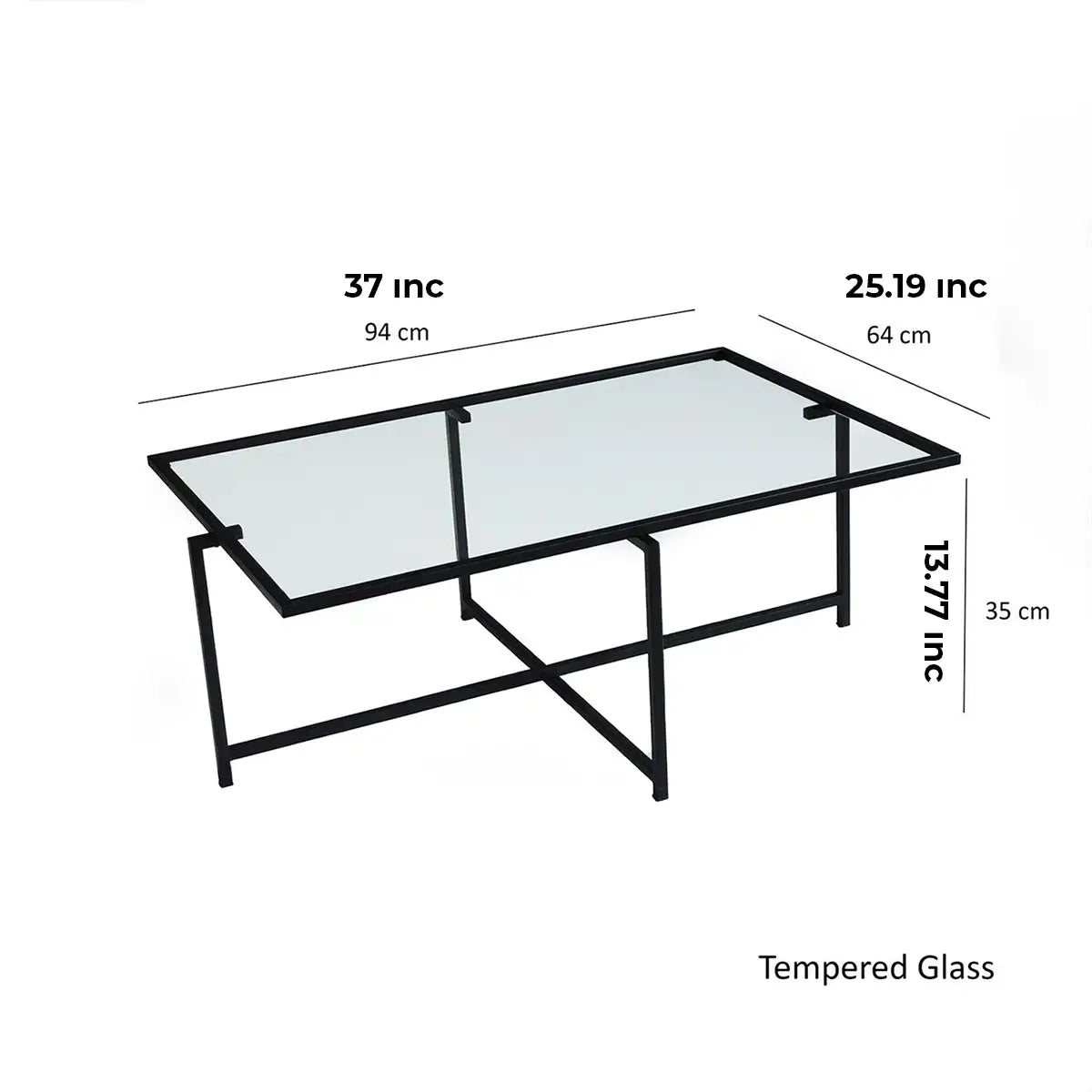 Moon - Industrial Coffee Table, Minimalist Metal Coffee Table, Rectangular Coffee Table, Tempered Glass Coffee Table