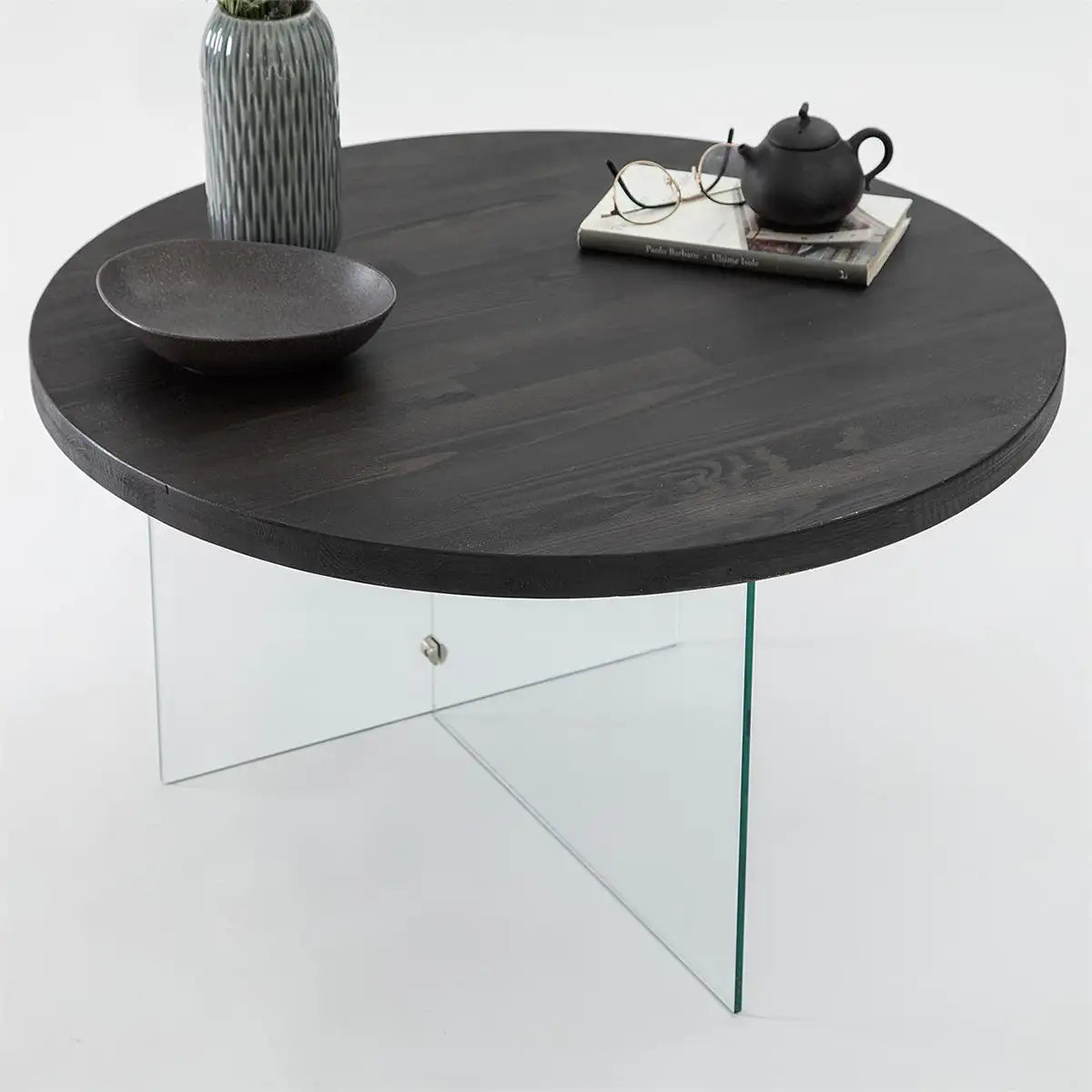 Sally - Anthracite Solid Wood Coffee Table with Tempered Clear Glass Legs or Tempered Smoked Glass Legs