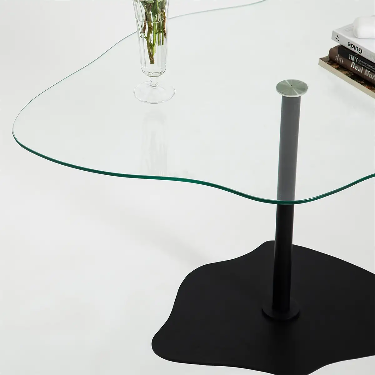 Cloudy - Minimalist Coffee Table, Decorative Side Table,Tempered Glass Top and Metal Leg Cofffee Table