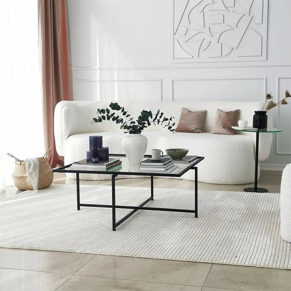 Moon - Contemporary Living Room Table, Square Coffee Table, Metal Coffee Table, Tempered Glass Accent Table