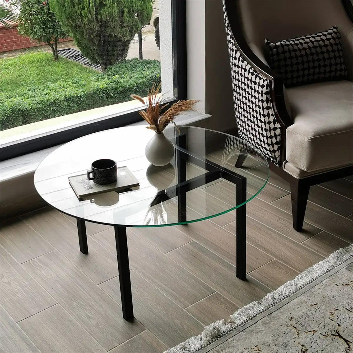 Spider - Modern Tempered Glass Top Coffee Table with Metal Legs, Black Metal Accent Table, Metal Coffee Table