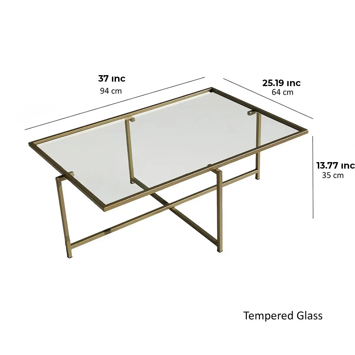 Moon - Industrial Coffee Table, Minimalist Metal Coffee Table, Rectangular Coffee Table, Tempered Glass Coffee Table