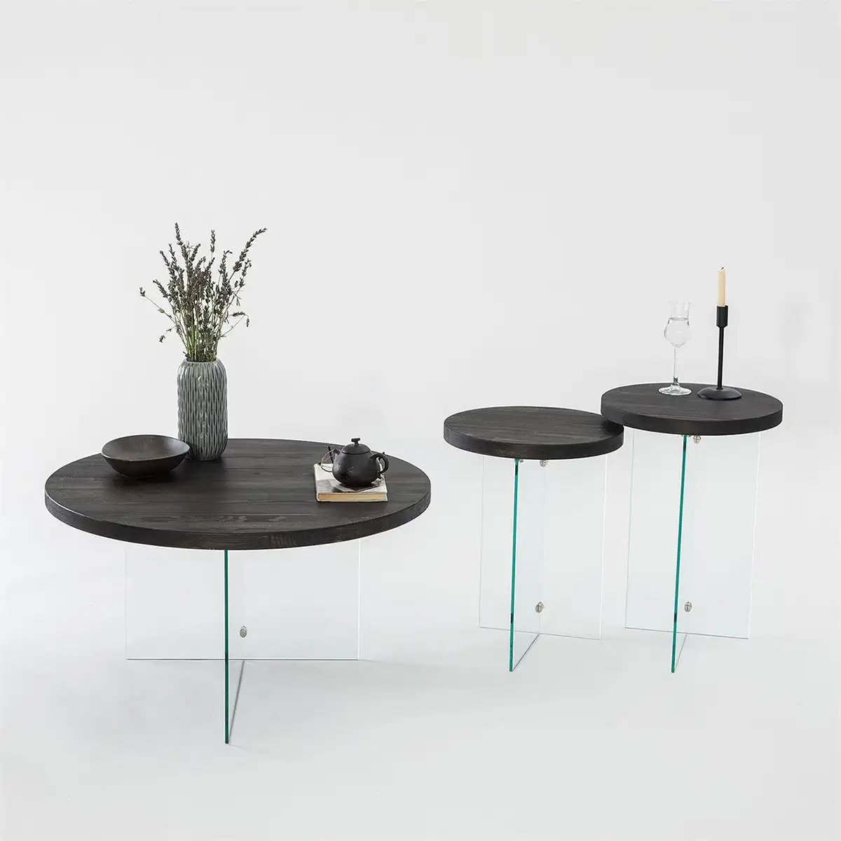 Sally - Anthracite Solid Wood Coffee Table with Tempered Clear Glass Legs or Tempered Smoked Glass Legs