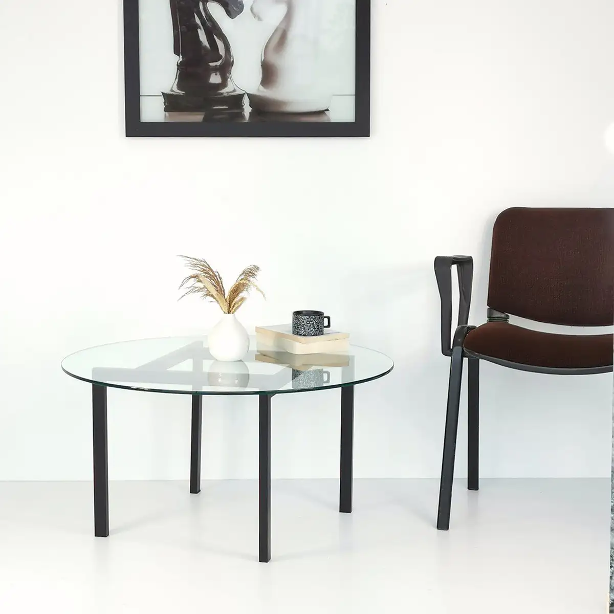 Spider - Modern Tempered Glass Top Coffee Table with Metal Legs, Black Metal Accent Table, Metal Coffee Table