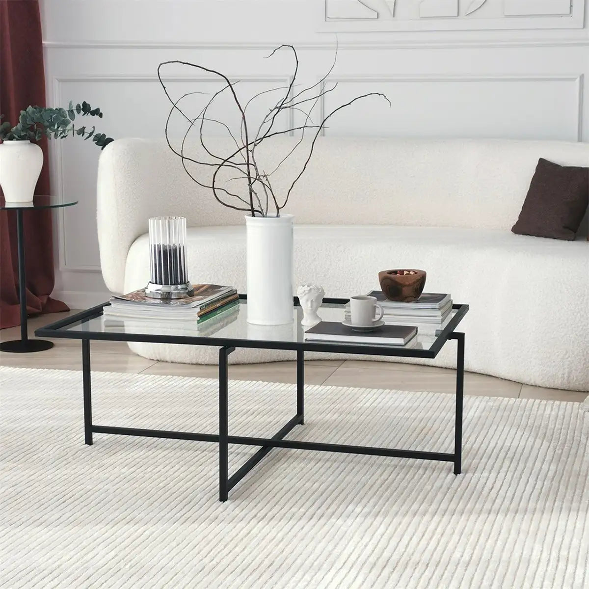 Moon - Industrial Coffee Table, Minimalist Metal Coffee Table, Rectangular Coffee Table, Tempered Glass Coffee Table