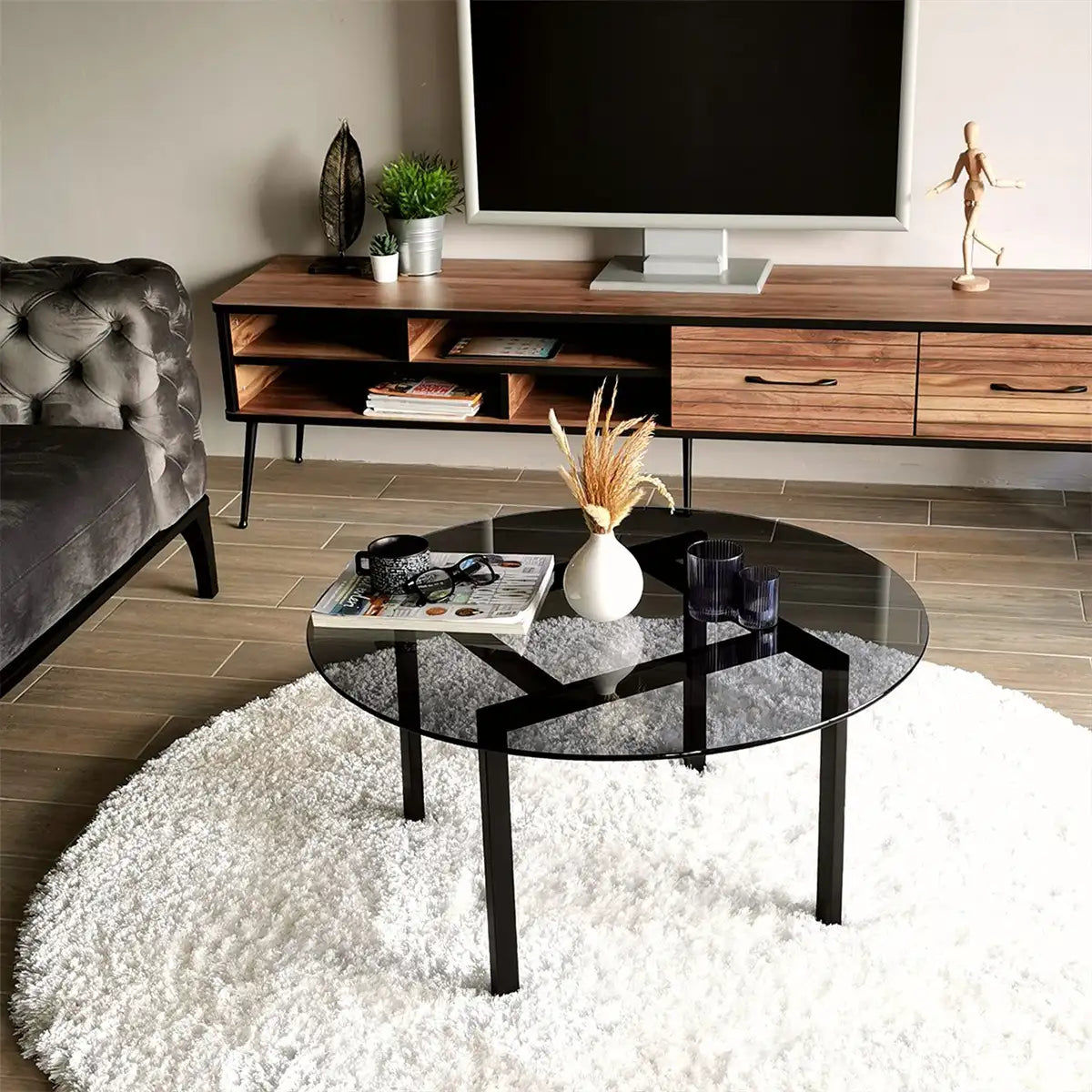 Spider - Modern Tempered Glass Top Coffee Table with Metal Legs, Black Metal Accent Table, Metal Coffee Table