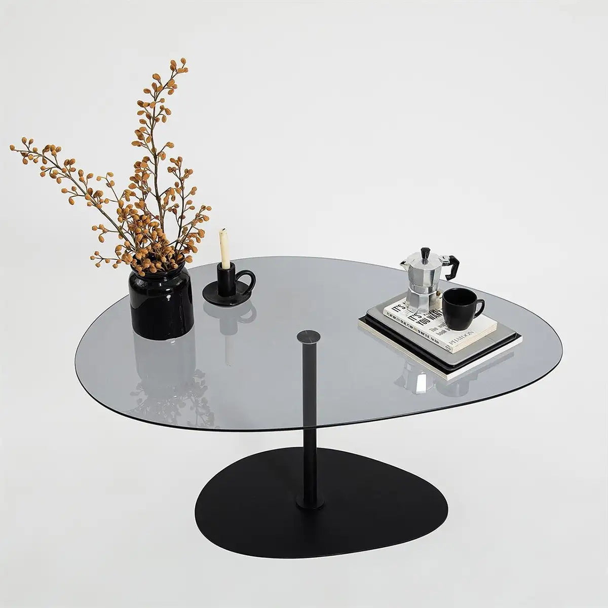 XLarge Cloudy - Black Metal Coffee Table, Tempered Glass Coffee Table, Coffee Table for Living Room