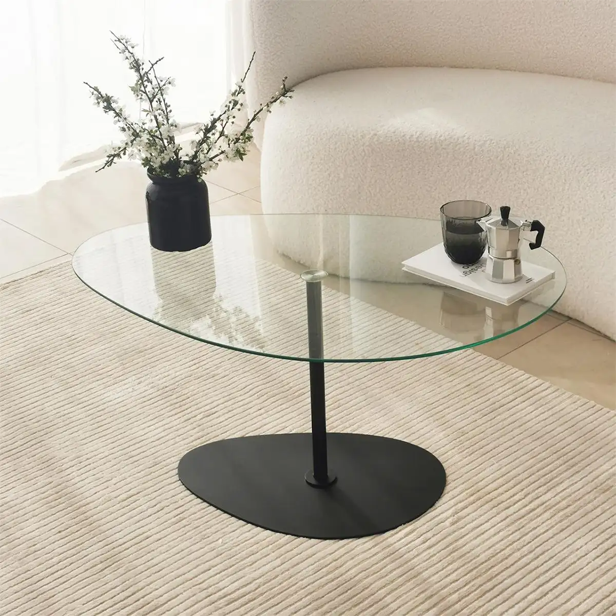 XLarge Cloudy - Black Metal Coffee Table, Tempered Glass Coffee Table, Coffee Table for Living Room