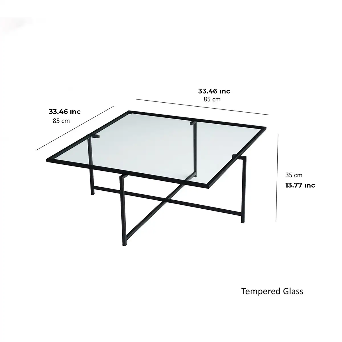 Moon - Contemporary Living Room Table, Square Coffee Table, Metal Coffee Table, Tempered Glass Accent Table