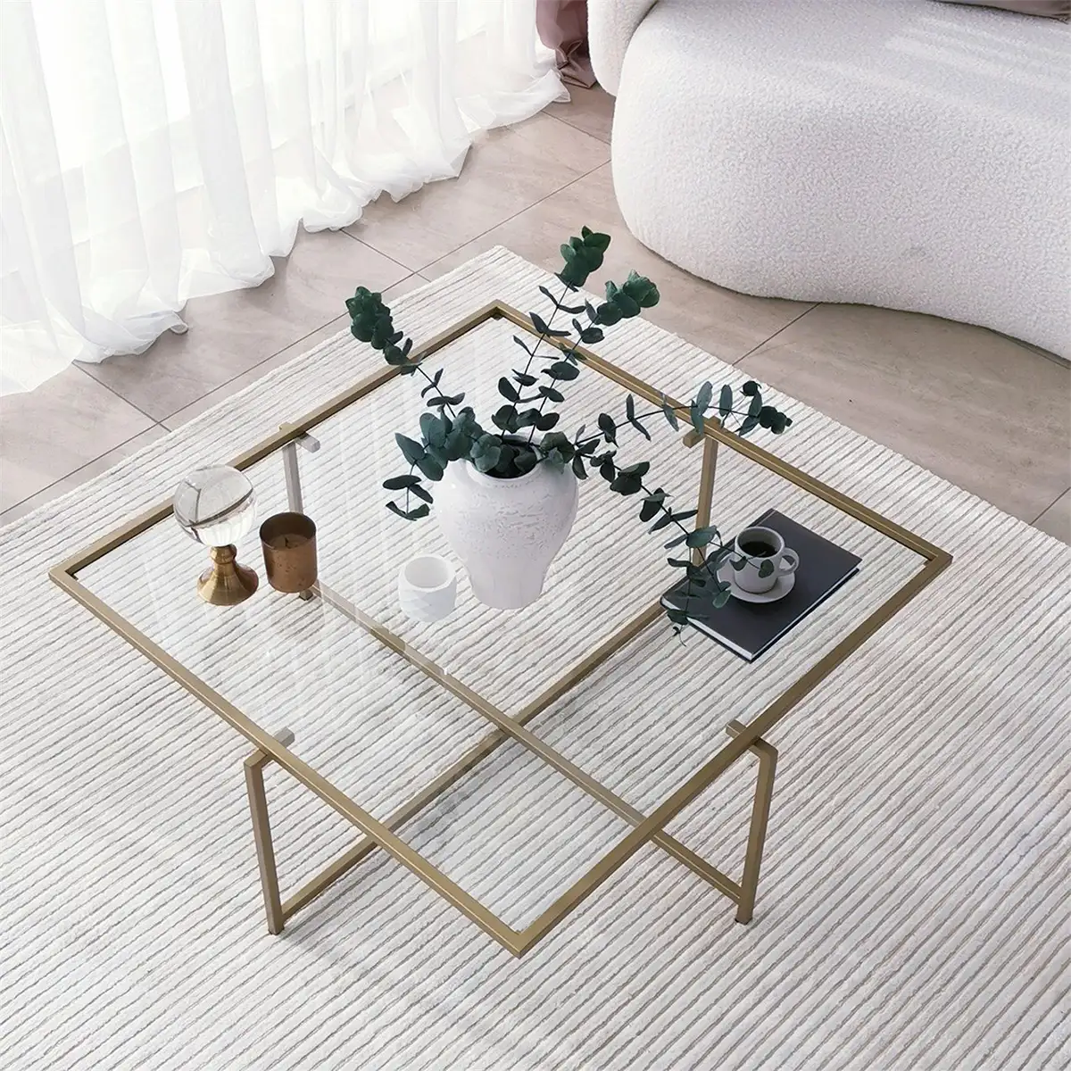 Moon - Contemporary Living Room Table, Square Coffee Table, Metal Coffee Table, Tempered Glass Accent Table