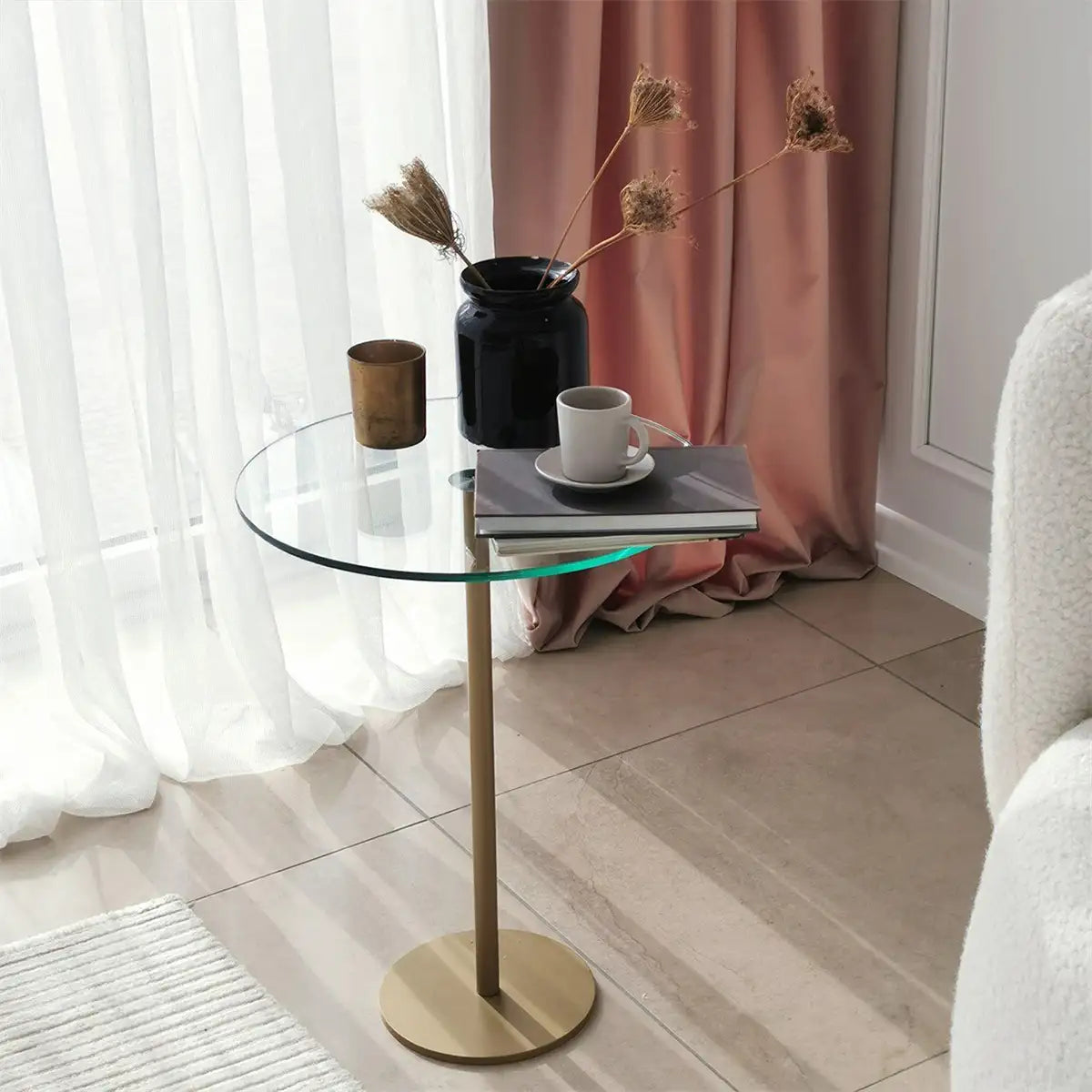 Modern Metal and Tempered Glass Side Table, Small Side Table, Comtemporary Coffee Table