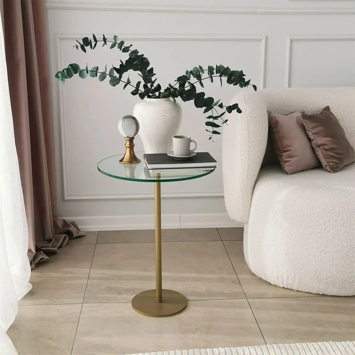 Modern Metal and Tempered Glass Side Table, Small Side Table, Comtemporary Coffee Table