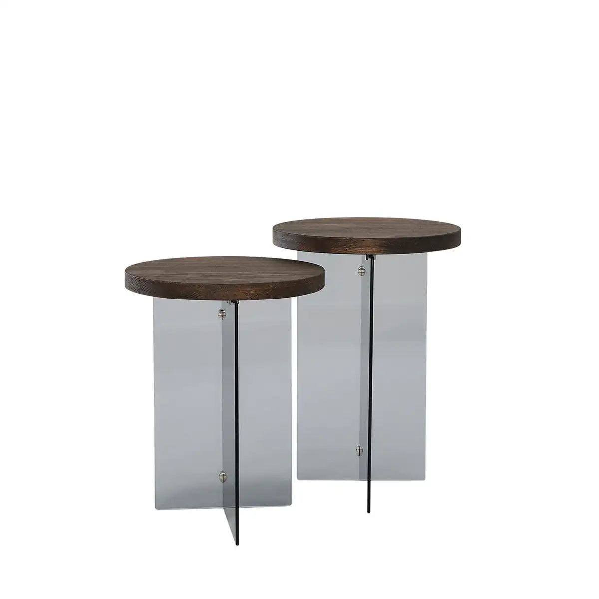 Sally - 2 Walnut Solid Wood Side Table with Tempered Clear Glass Legs or Tempered Smoked Glass Legs