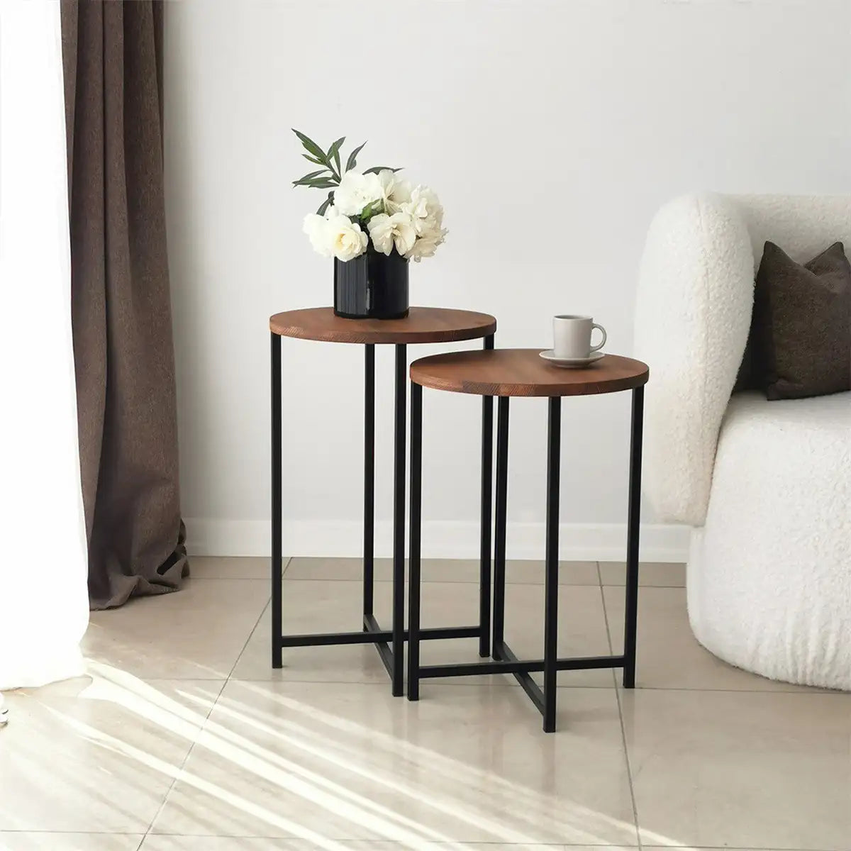 Pisa - 2 Farmhouse Solid Wood Coffee Table with Metal Legs, Industrial End Table, Wood Side Table