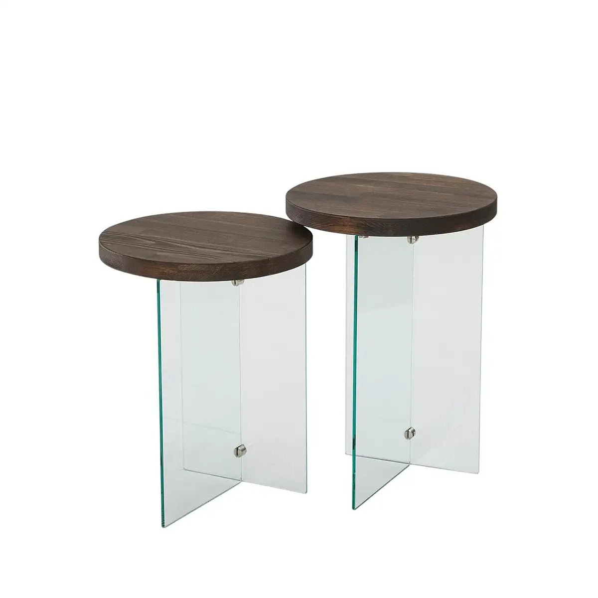 Sally - 2 Walnut Solid Wood Side Table with Tempered Clear Glass Legs or Tempered Smoked Glass Legs