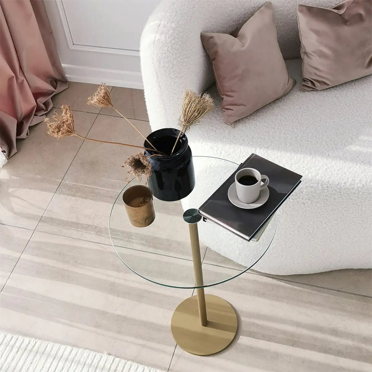 Modern Metal and Tempered Glass Side Table, Small Side Table, Comtemporary Coffee Table