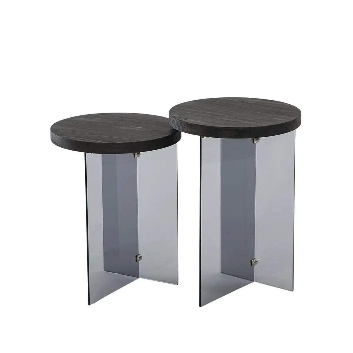 Sally - 2 Anthracite Solid Wood Side Table with Tempered Clear Glass or Tempered Smoked Clear Glass, End Table