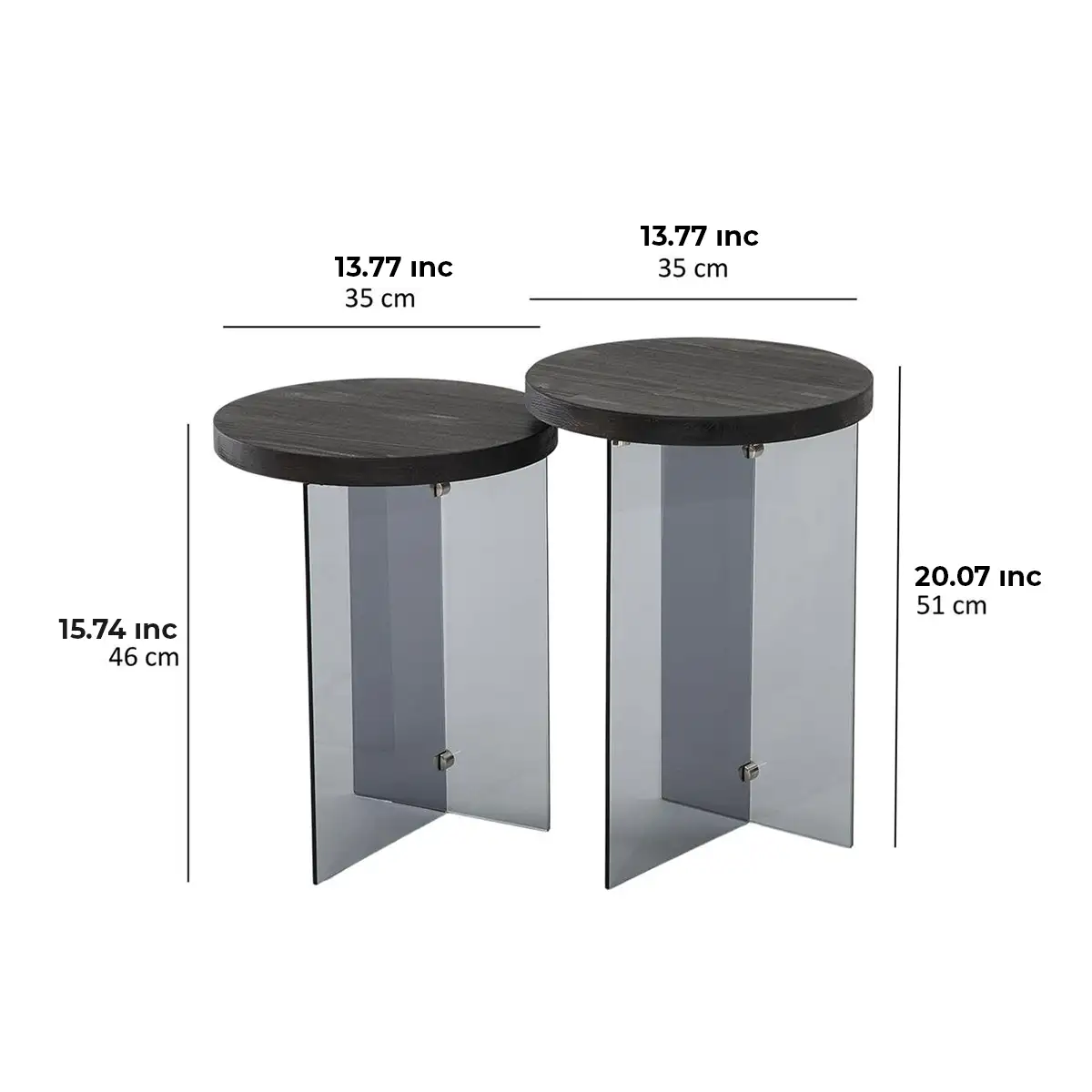 Sally - 2 Anthracite Solid Wood Side Table with Tempered Clear Glass or Tempered Smoked Clear Glass, End Table