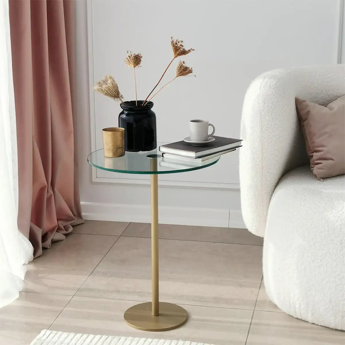 Modern Metal and Tempered Glass Side Table, Small Side Table, Comtemporary Coffee Table