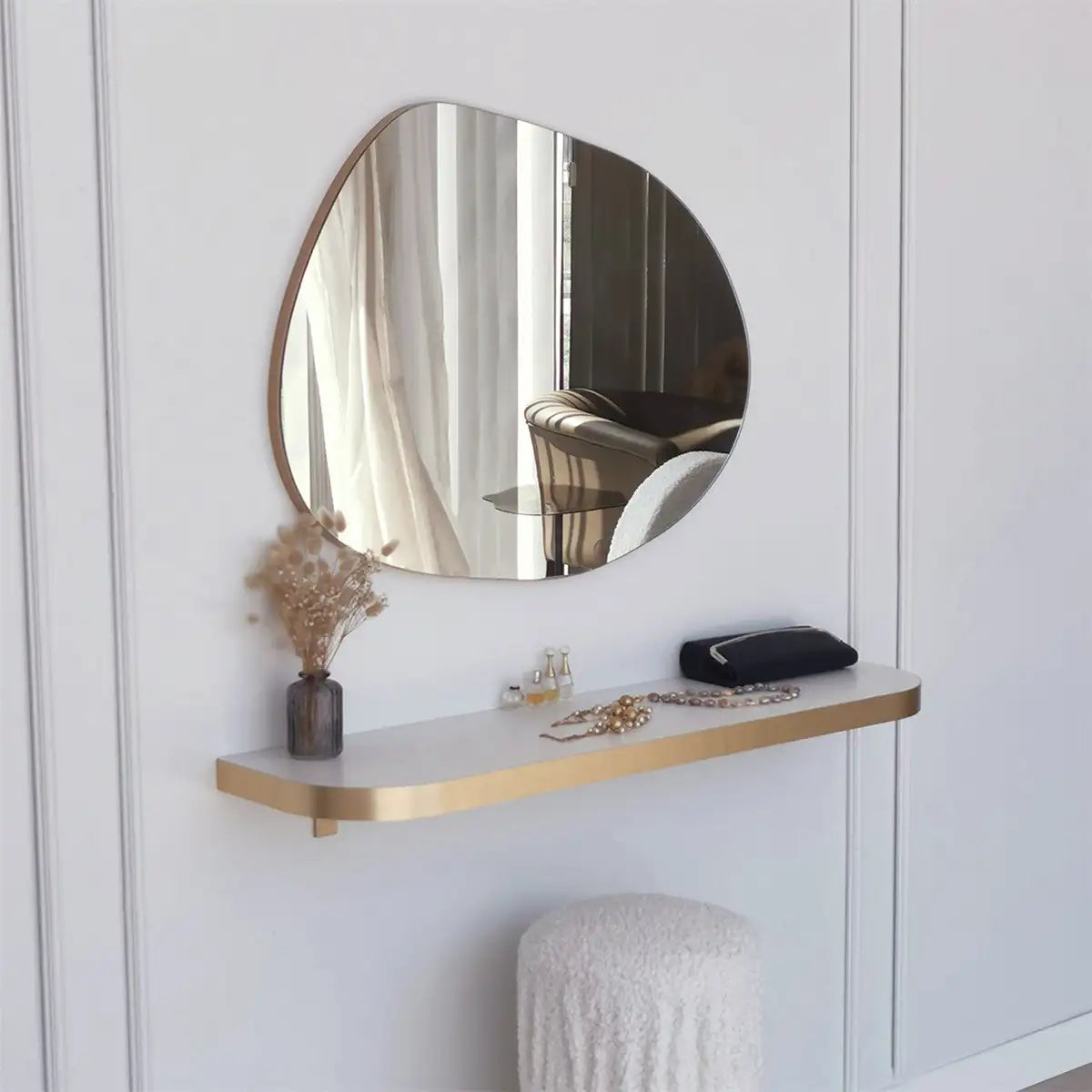 Gusto - Asymmetrical Wall Mirror, Free Form Gold Frame Wall Mirror