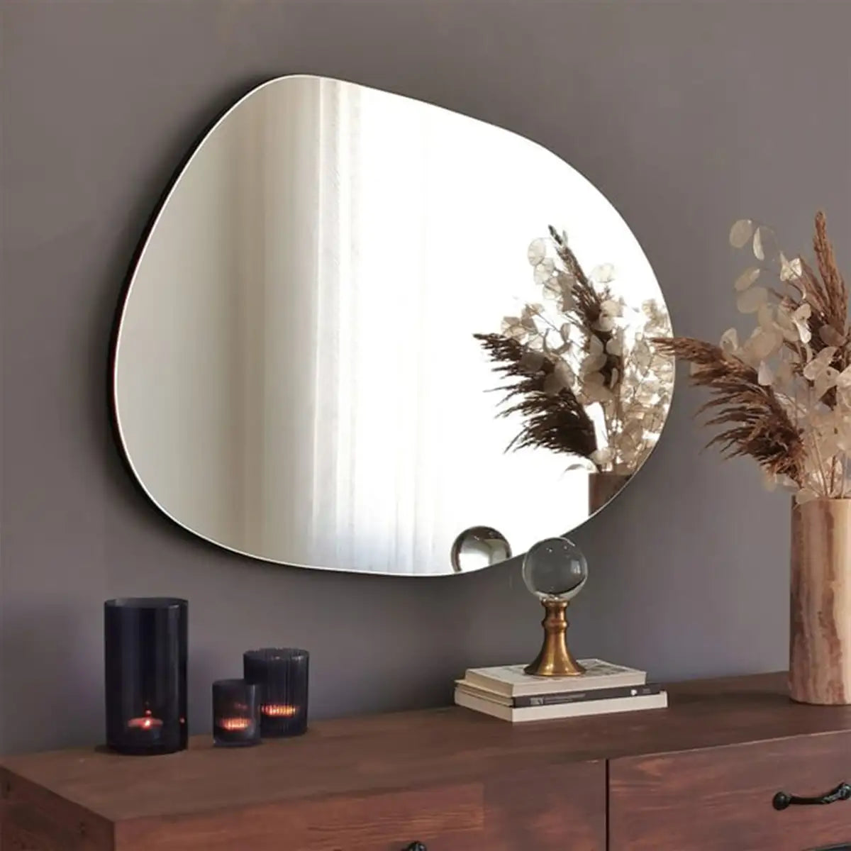 Gusto - Asymmetrical Wall Mirror, Free Form Gold Frame Wall Mirror